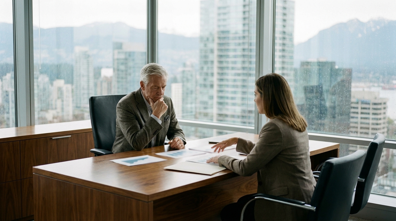 Canadian professional consulting with a wealth advisor about public sector defined benefit pension commuted values