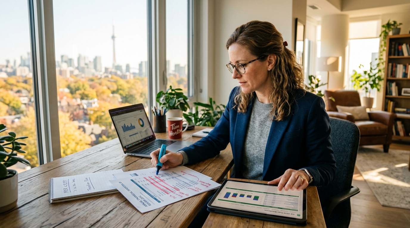 Canadian investor reviewing an asset location portfolio breakdown across RRSP TFSA and taxable accounts