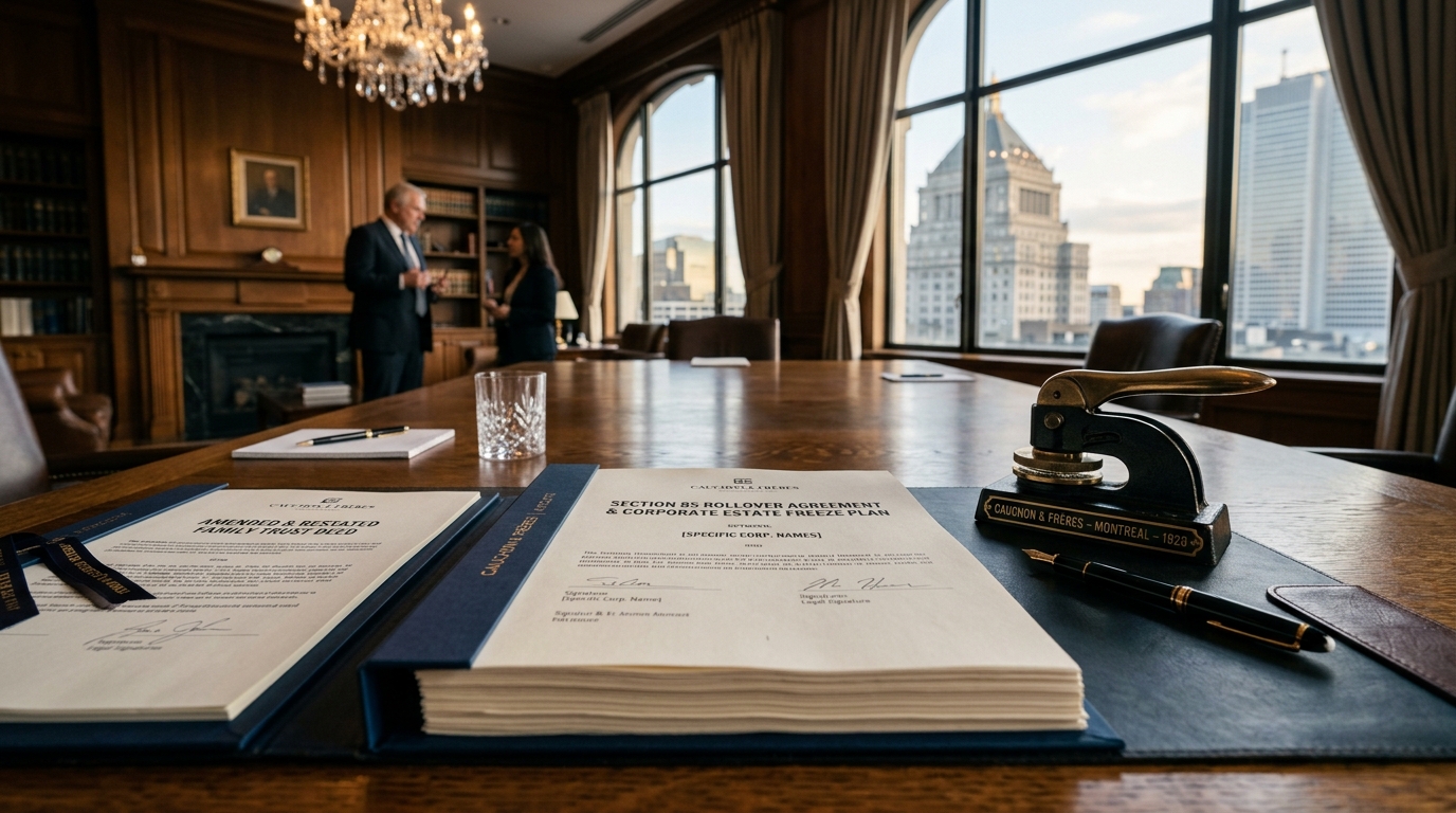 Section 85 rollover agreement and corporate estate freeze plan on legal boardroom table