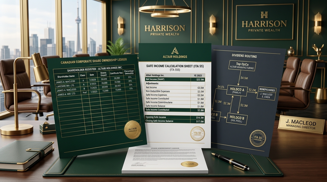 Canadian Corporate Share Ledger and Safe Income Calculation Document